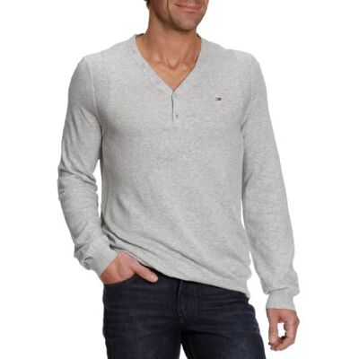 Tye henley sweater l/s Tommy Jeans Męska koszulka z długim rękawem, szary (Grey), 48 Tye henley sweater l/s Tommy Jeans Męska koszulka z długim rękawem, szary (Grey), 48