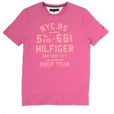 Tommy Hilfiger T-shirt męski, nadruk All Over 681 Tee S/S RF/ 887817303, różowy (668 Ibis Rose), 56 Tommy Hilfiger T-shirt męski, nadruk All Over 681 Tee S/S RF/ 887817303, różowy (668 Ibis Rose), 56
