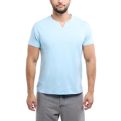 XMTS-27015-LIGHT BLUE-XL X RAY Męska koszulka z wycięciem, miękka bawełniana koszulka z krótkim rękawem slim fit basic split dekolt w serek koszulki dla mężczyzn, Jasnoniebieski, XL XMTS-27015-LIGHT BLUE-XL X RAY Męska koszulka z wycięciem, miękka bawełniana koszulka z krótkim rękawem slim fit basic split dekolt w serek koszulki dla mężczyzn, Jasnoniebieski, XL