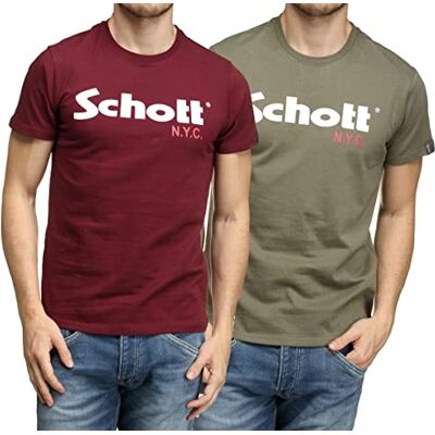 TS01MCLOGO Schott T-Shirt (Paczka 2) Męskie, Wielobarwny (Kaki/Bordeaux Kaki/Bordeaux), S TS01MCLOGO Schott T-Shirt (Paczka 2) Męskie, Wielobarwny (Kaki/Bordeaux Kaki/Bordeaux), S