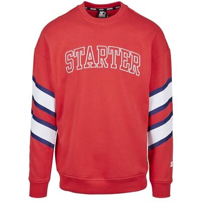 ST048 STARTER BLACK LABEL Męski sweter Team Front Crewneck sweter z logo i naszywką, Color Block Retro bluza z okrągłym wycięciem pod szyją, kolor czerwony, rozmiary S do XXL, Starter Red., S ST048 STARTER BLACK LABEL Męski sweter Team Front Crewneck sweter z logo i naszywką, Color Block Retro bluza z okrągłym wycięciem pod szyją, kolor czerwony, rozmiary S do XXL, Starter Red., S