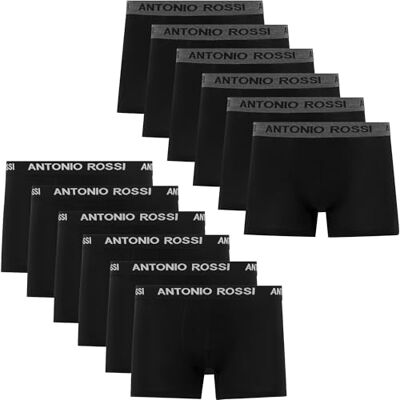 AR-HIPSTER-12-B-5XL ANTONIO ROSSI (12-pak) męskie dopasowane bokserki hipsterskie męskie bokserki wielopak z elastycznym paskiem bogata w bawełnę, wygodna bielizna męska, Czarny, 5XL AR-HIPSTER-12-B-5XL ANTONIO ROSSI (12-pak) męskie dopasowane bokserki hipsterskie męskie bokserki wielopak z elastycznym paskiem bogata w bawełnę, wygodna bielizna męska, Czarny, 5XL