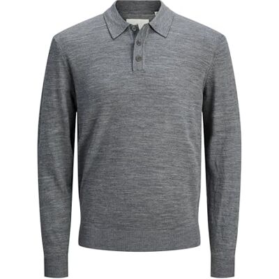 12281757-4817706 JACK & JONES Jprccmerino Knit Polo Sn, Medium Grey Melange, M 12281757-4817706 JACK & JONES Jprccmerino Knit Polo Sn, Medium Grey Melange, M