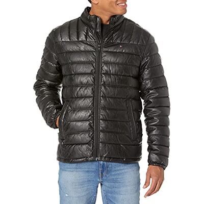 156AU171 Tommy Hilfiger Męska lekka pikowana kurtka puchowa ze sztucznej skóry, Czarny sztuczna skóra, XL 156AU171 Tommy Hilfiger Męska lekka pikowana kurtka puchowa ze sztucznej skóry, Czarny sztuczna skóra, XL