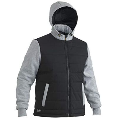 Bisley odzież robocza UKBJ6944_BBLK kurtka elastyczna i ruchoma z kapturem puffer polar kontrastowy długi rękaw czarny, M Bisley odzież robocza UKBJ6944_BBLK kurtka elastyczna i ruchoma z kapturem puffer polar kontrastowy długi rękaw czarny, M