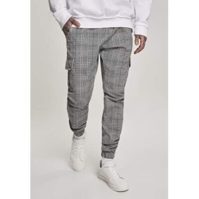 TB3138 Urban Classics M?skie spodnie AOP Glencheck Cargo Jog Pants z delikatnym wzorem karo dla m??czyzn w 3 kolorach, rozmiary S 5XL, wielokolorowy (White/Black 01248), S TB3138 Urban Classics M?skie spodnie AOP Glencheck Cargo Jog Pants z delikatnym wzorem karo dla m??czyzn w 3 kolorach, rozmiary S 5XL, wielokolorowy (White/Black 01248), S