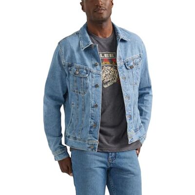 112350124 Lee Męska legendarna klasyczna kurtka Rider Denim, Niebieski Solo, S 112350124 Lee Męska legendarna klasyczna kurtka Rider Denim, Niebieski Solo, S