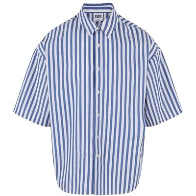 TB6658 Urban Classics Męskie spodnie Wide Poplin Pants, luźne spodnie ze ściągaczem dla mężczyzn, luźny krój, bawełna, biały/niebieski, M TB6658 Urban Classics Męskie spodnie Wide Poplin Pants, luźne spodnie ze ściągaczem dla mężczyzn, luźny krój, bawełna, biały/niebieski, M