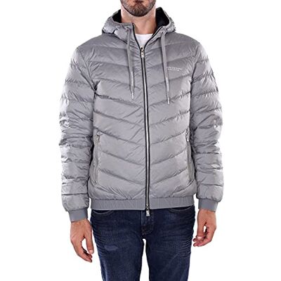 8NZB53ZNW3Z0902 Armani Exchange Męska pikowana kurtka z kapturem i zamkiem błyskawicznym, logo Milano/New York, Melange Grey/Navy, XL 8NZB53ZNW3Z0902 Armani Exchange Męska pikowana kurtka z kapturem i zamkiem błyskawicznym, logo Milano/New York, Melange Grey/Navy, XL