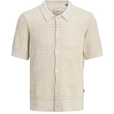 12277508-4760760 JACK & JONES Jprbluwilmer Knit Button Through Polo Ss męskie, Mleczko Almond, L 12277508-4760760 JACK & JONES Jprbluwilmer Knit Button Through Polo Ss męskie, Mleczko Almond, L