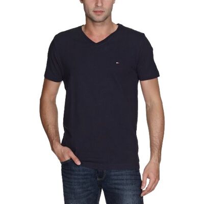 Tommy Hilfiger Męski T-shirt Flag Tee V-NK S/S RF/857820453, Niebieski (403 Midnight), 56 Tommy Hilfiger Męski T-shirt Flag Tee V-NK S/S RF/857820453, Niebieski (403 Midnight), 56