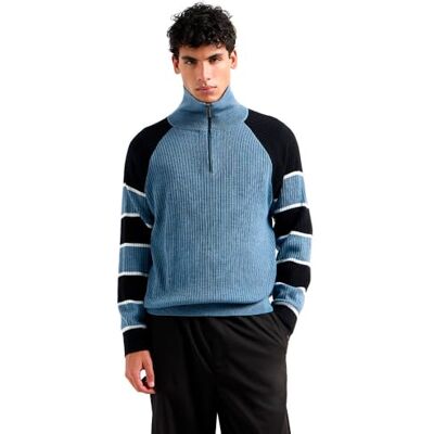XM000685 Armani Exchange Men's Utiltiy Edge, color contrast sleeves, sweter, wielokolorowy, S, Ashley Blue/Deep Navy, S XM000685 Armani Exchange Men's Utiltiy Edge, color contrast sleeves, sweter, wielokolorowy, S, Ashley Blue/Deep Navy, S