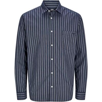12258860 RDDLESNER Oxford Stripe Shirt L/S SN, Granatowe marynarki/paski: egret, M 12258860 RDDLESNER Oxford Stripe Shirt L/S SN, Granatowe marynarki/paski: egret, M
