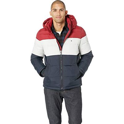 156AN122 Tommy Hilfiger Męska klasyczna kurtka puchowa z kapturem (standardowa i duża i wysoka) puchowa alternatywna odzież wierzchnia, Czerwony/Biały/Midnight, XL 156AN122 Tommy Hilfiger Męska klasyczna kurtka puchowa z kapturem (standardowa i duża i wysoka) puchowa alternatywna odzież wierzchnia, Czerwony/Biały/Midnight, XL
