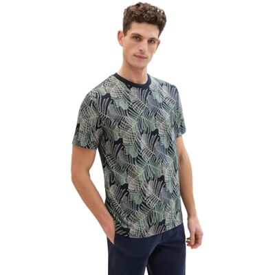 1040946 TOM TAILOR T-shirt męski, 35095 – granatowy, wielokolorowy wzór liści, M 1040946 TOM TAILOR T-shirt męski, 35095 – granatowy, wielokolorowy wzór liści, M