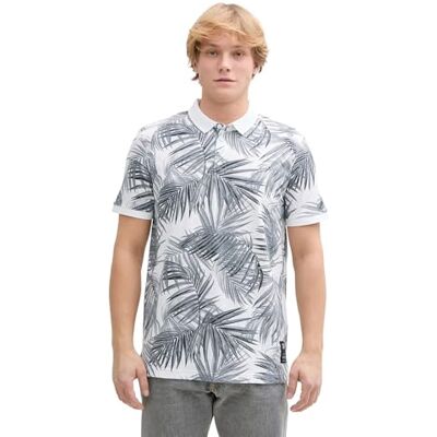 1045599 TOM TAILOR Denim Polo 37547-White Black Leaves Print, L Mężczyźni, Wielokolorowy, L 1045599 TOM TAILOR Denim Polo 37547-White Black Leaves Print, L Mężczyźni, Wielokolorowy, L