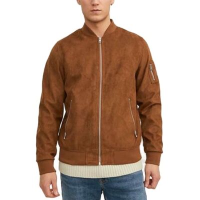 12223651 JACK & JONES Męska kurtka JJEROCKY Faux Suede Bomberka, koniak, M, koniak 12223651 JACK & JONES Męska kurtka JJEROCKY Faux Suede Bomberka, koniak, M, koniak