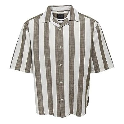 22024917 ONLY & SONS Onstes Rlx Ctn Slub Stripe SS koszulka męska Noos, drewno tekowe, XS 22024917 ONLY & SONS Onstes Rlx Ctn Slub Stripe SS koszulka męska Noos, drewno tekowe, XS