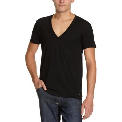 Tommy Hilfiger Męski podkoszulek 1U87900498 / Howard Deep V-Neck S/s T-Shirt, czarny (czarny), 56 Tommy Hilfiger Męski podkoszulek 1U87900498 / Howard Deep V-Neck S/s T-Shirt, czarny (czarny), 56