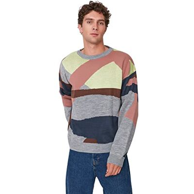 8683047108469 Trendyol Man Young Oversize Basic Crew Neck Dzianina Sweter, wielobarwny, S 8683047108469 Trendyol Man Young Oversize Basic Crew Neck Dzianina Sweter, wielobarwny, S