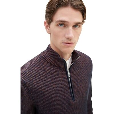 1038243 TOM TAILOR Mouliné męski sweter z dzianiny z kołnierzem Troyer, 32740-Navy Red Orange Blue Mouline, L 1038243 TOM TAILOR Mouliné męski sweter z dzianiny z kołnierzem Troyer, 32740-Navy Red Orange Blue Mouline, L