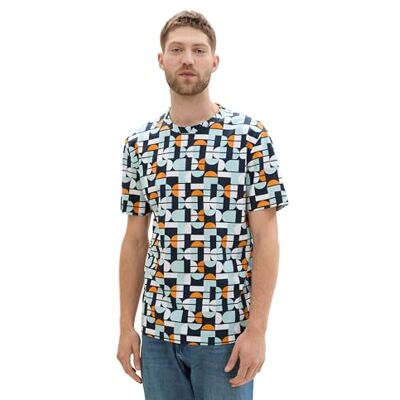 1043619 TOM TAILOR T-shirt męski, 36399 granatowy pomarańczowy geometryczny wzór, M 1043619 TOM TAILOR T-shirt męski, 36399 granatowy pomarańczowy geometryczny wzór, M