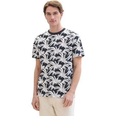 1042133 TOM TAILOR Męski Basic T-shirt z nadrukiem na całej powierzchni, 35412 – wzór granatowo-biały liść, M 1042133 TOM TAILOR Męski Basic T-shirt z nadrukiem na całej powierzchni, 35412 – wzór granatowo-biały liść, M