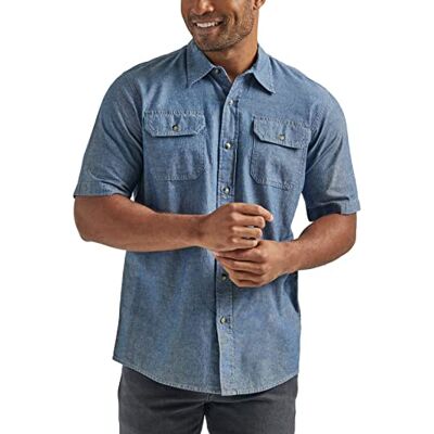 ZHESB2N Wrangler Authentics Męska koszulka z krótkim rękawem Big-Tall Classic Woven, Dark Chambray, L ZHESB2N Wrangler Authentics Męska koszulka z krótkim rękawem Big-Tall Classic Woven, Dark Chambray, L