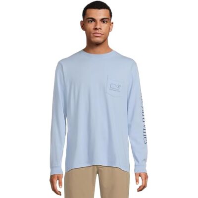 1V014049 vineyard vines Męska koszulka z długim rękawem w stylu vintage z wielorybem i kieszenią, Niebieski (Jake Blue), L 1V014049 vineyard vines Męska koszulka z długim rękawem w stylu vintage z wielorybem i kieszenią, Niebieski (Jake Blue), L