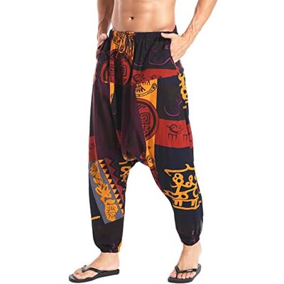 AITFINEISM Męskie bawełniane workowate hipisowskie boho cygańskie aladyn joga haremki, pomarańczowy, XL AITFINEISM Męskie bawełniane workowate hipisowskie boho cygańskie aladyn joga haremki, pomarańczowy, XL