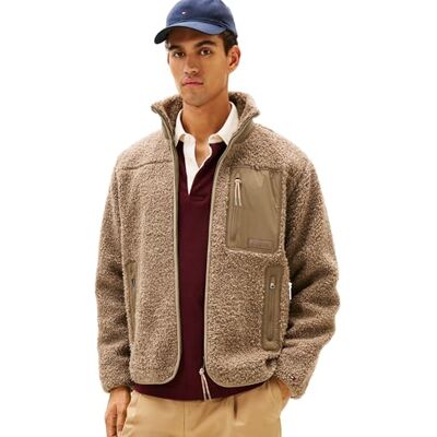 MW0MW40420 Tommy Hilfiger Męska bluza polarowa z zamkiem błyskawicznym przez , beżowa, L, Beżowy (Coastal Taupe), L MW0MW40420 Tommy Hilfiger Męska bluza polarowa z zamkiem błyskawicznym przez , beżowa, L, Beżowy (Coastal Taupe), L