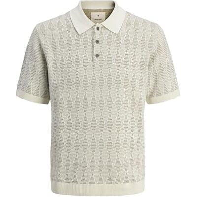 12277473-4760377 JACK & JONES Jprblujude Knit Jaquard Polo Ss męskie, biały (Whisper White), S 12277473-4760377 JACK & JONES Jprblujude Knit Jaquard Polo Ss męskie, biały (Whisper White), S