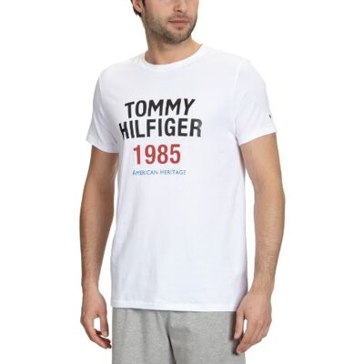 Tommy Hilfiger Męska koszulka do spania Powel Print S/s T-Shirt/ 2S87901374, biały (100 Classic White), 54 Tommy Hilfiger Męska koszulka do spania Powel Print S/s T-Shirt/ 2S87901374, biały (100 Classic White), 54