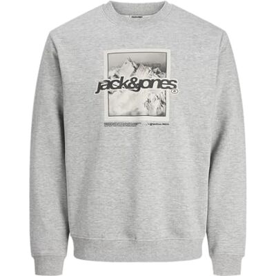 12285680-4897372 JACK & JONES Jcoflare Front Print Sweat Crew Neck, jasnoszary melanżowy, M 12285680-4897372 JACK & JONES Jcoflare Front Print Sweat Crew Neck, jasnoszary melanżowy, M