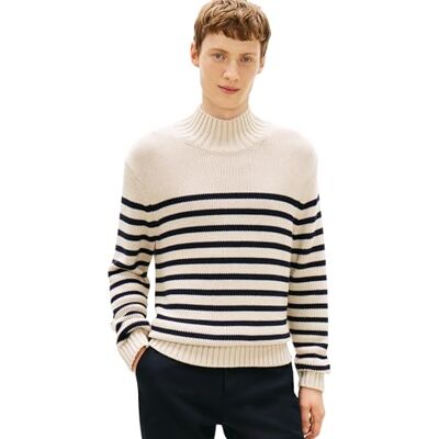 MW0MW41320 Tommy Hilfiger Męski sweter z bretońskiego bawełnianego paska, mock neck , brązowy, XXL, Brązowy (Oatmilk Htr/Desert Sky), XXL MW0MW41320 Tommy Hilfiger Męski sweter z bretońskiego bawełnianego paska, mock neck , brązowy, XXL, Brązowy (Oatmilk Htr/Desert Sky), XXL
