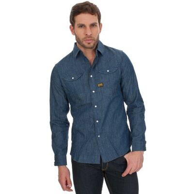 Ranch shirt l/s. G-Star męska koszulka z długim rękawem, niebieski Bleu (Raw), L Ranch shirt l/s. G-Star męska koszulka z długim rękawem, niebieski Bleu (Raw), L