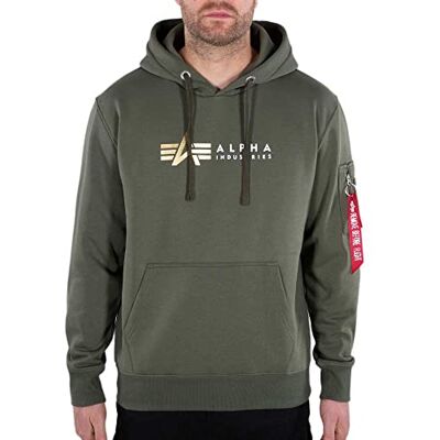 118331-142 Alpha Industries Label Hoody Bluza z kapturem dla mężczyzn Dark Olive 118331-142 Alpha Industries Label Hoody Bluza z kapturem dla mężczyzn Dark Olive