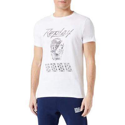 M6761 .000.23608P Replay Męski T-shirt z krótkim rękawem, krój regular slim fit, 801 Chalk, XXL M6761 .000.23608P Replay Męski T-shirt z krótkim rękawem, krój regular slim fit, 801 Chalk, XXL