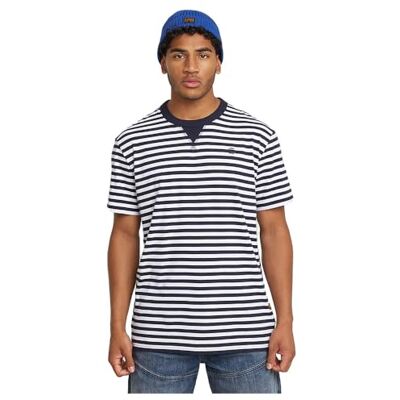 D25961 G-STAR RAW Nifous Stripe R T T-shirt męski, Wielokolorowy (White/Salute Stripe -c339-h230), S D25961 G-STAR RAW Nifous Stripe R T T-shirt męski, Wielokolorowy (White/Salute Stripe -c339-h230), S