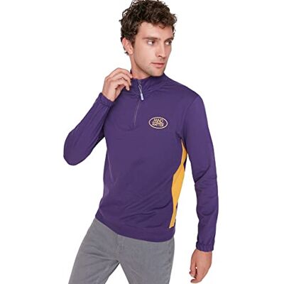 TMNAW22SW0096 Trendyol Męska odzież wypoczynkowa Regular Fit Basic stójka tkana bluza, Fioletowy, M TMNAW22SW0096 Trendyol Męska odzież wypoczynkowa Regular Fit Basic stójka tkana bluza, Fioletowy, M