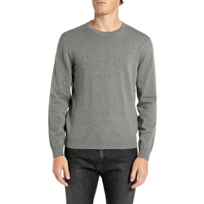 UK4451.000.G22578 Replay Męski sweter Regular Fit z bawełny, M05 Grey Metal Melange, M UK4451.000.G22578 Replay Męski sweter Regular Fit z bawełny, M05 Grey Metal Melange, M