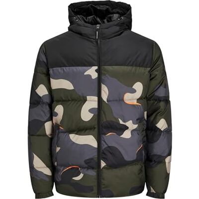 12219156 JACK&JONES PLUS Męska kurtka Jjchili Puffer Hood Ps Jacket, Czarny/szczegóły: moro, 3XL 12219156 JACK&JONES PLUS Męska kurtka Jjchili Puffer Hood Ps Jacket, Czarny/szczegóły: moro, 3XL