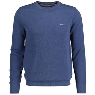 8040521 GANT Męski bawełniany sweter z dekoltem w kształcie litery C, Denim Blue Mel, M 8040521 GANT Męski bawełniany sweter z dekoltem w kształcie litery C, Denim Blue Mel, M