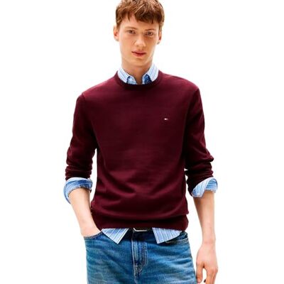 MW0MW39999 Tommy Hilfiger Męski Essential SSNL Bawełniany Okrągły Dekolt Sweter Sweter, Czerwony, XXL, Czerwony (głęboki bordowy), XXL MW0MW39999 Tommy Hilfiger Męski Essential SSNL Bawełniany Okrągły Dekolt Sweter Sweter, Czerwony, XXL, Czerwony (głęboki bordowy), XXL
