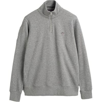 2008005 GANT Męski sweter z długim rękawem Reg Shield Half Zip Sweat Logo z krótkim zamkiem błyskawicznym, szary melanż, 4XL 2008005 GANT Męski sweter z długim rękawem Reg Shield Half Zip Sweat Logo z krótkim zamkiem błyskawicznym, szary melanż, 4XL