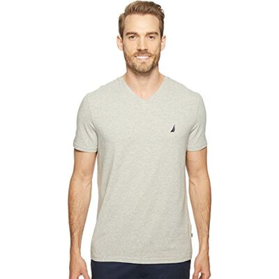 V71008-0GH-Gry Hthr-S Nautica Męska koszulka z krótkim rękawem o jednolitym kroju z dekoltem w serek, wrzos szary, S V71008-0GH-Gry Hthr-S Nautica Męska koszulka z krótkim rękawem o jednolitym kroju z dekoltem w serek, wrzos szary, S