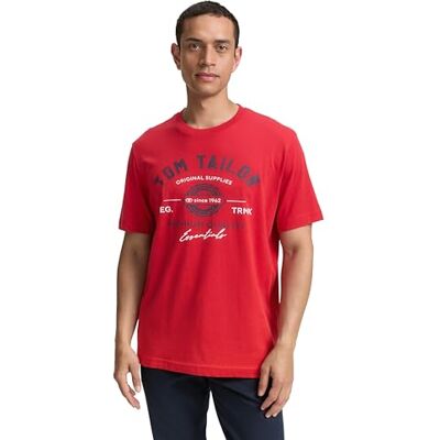 1037735 TOM TAILOR Męski t-shirt z nadrukiem logo z bawełny, 12830 Samba Red, XXL 1037735 TOM TAILOR Męski t-shirt z nadrukiem logo z bawełny, 12830 Samba Red, XXL
