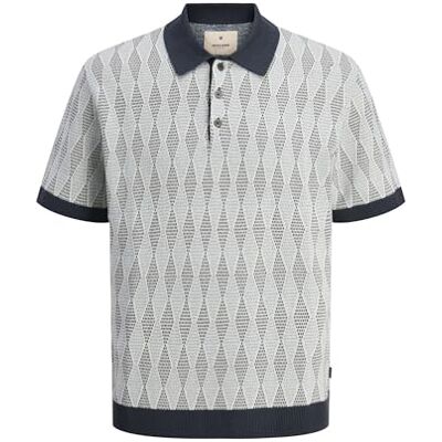 12277473-4769009 JACK & JONES Jprblujude Knit Jaquard Polo Ss męskie, b??kitne noce, XL 12277473-4769009 JACK & JONES Jprblujude Knit Jaquard Polo Ss męskie, b??kitne noce, XL