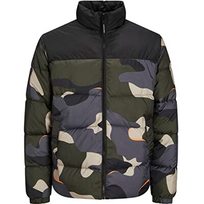 12219155 JACK&JONES PLUS Męska kurtka Jjchili Puffer Collar Ps Jacket, Czarny/szczegóły: moro, 3XL 12219155 JACK&JONES PLUS Męska kurtka Jjchili Puffer Collar Ps Jacket, Czarny/szczegóły: moro, 3XL
