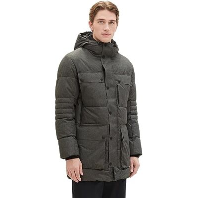 1037359 TOM TAILOR Męska parka zimowa Technical z naszytymi kieszeniami, 28007 Grey Garment Dye Structure, XL 1037359 TOM TAILOR Męska parka zimowa Technical z naszytymi kieszeniami, 28007 Grey Garment Dye Structure, XL